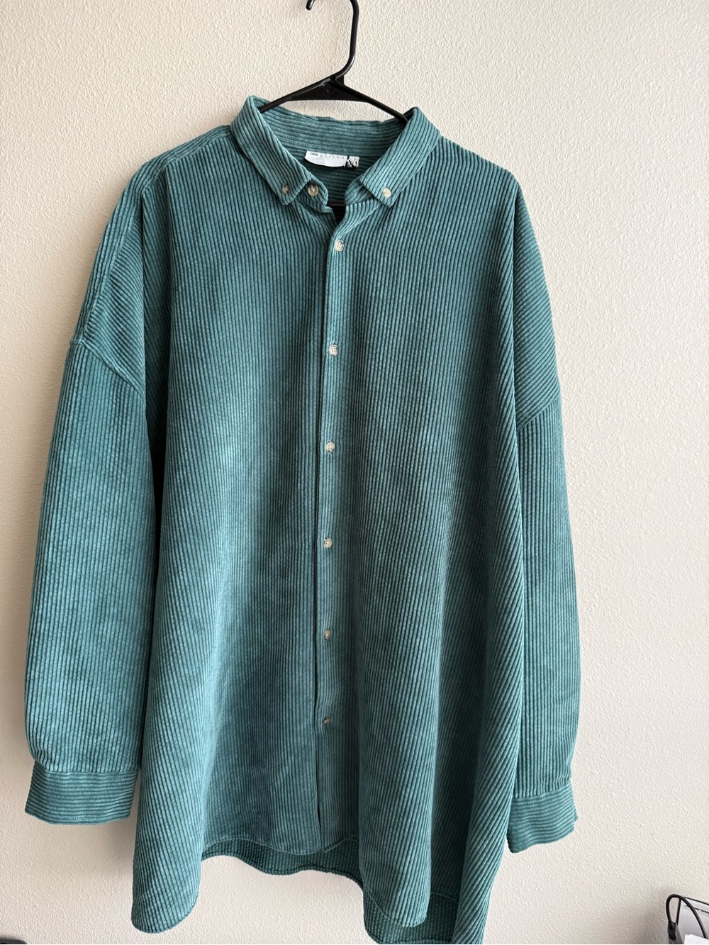 Men’s Teal Corduroy Button-Down Shirt (2XL)